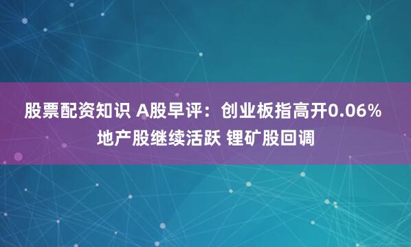 股票配资知识 A股早评：创业板指高开0.06% 地产股继续活跃 锂矿股回调